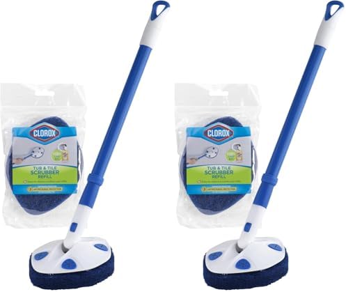 CLOROX Extendable Tub and Tile Scrubber (Pack of 2) with Extra Pad - Plastic Head, Blue, Tile Surface by Clorox