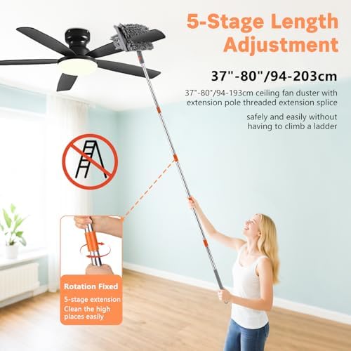 Ceiling Fan Cleaner Duster with 80" Adjustable Pole, with Reusable Microfiber Pad, for Cleaning Fan Blades, Baseboard, Window Glass, Bathroom, Floor - Image 4