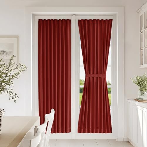 Vatge Christmas Red French Door Curtains - Festive Holiday Door Decor for Door Window, 1 Panel, W25 x L72, Red by Vatge