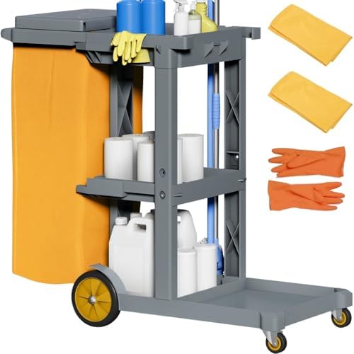 YITAHOME Grey Housekeeping Carts, Janitorial Cleaning Cart on Wheels by YITAHOME