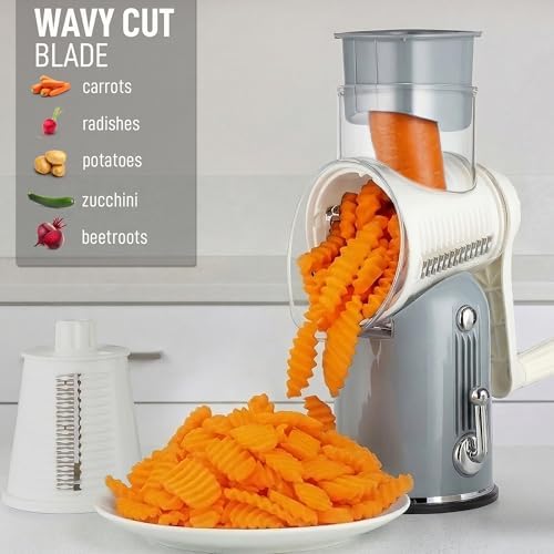 Rotary Cheese Grater Manual Hand Crank 5 Blade Shredder, Classic Gray - Image 4