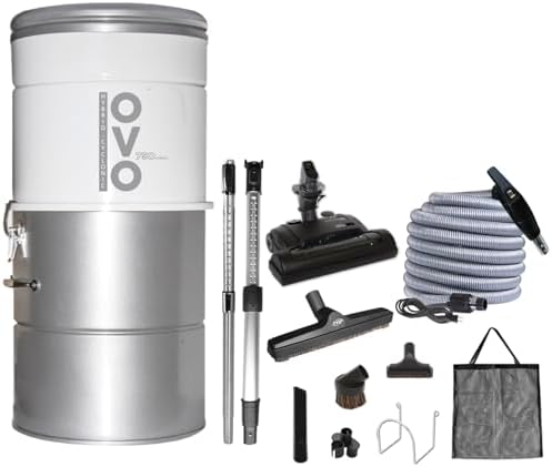 OVO 700 Airwatts Large and Powerful Central Vacuum System, Hybrid Filtration (with or Without Disposable Bags) 25L or 6.6 Gal, 35ft Carpet Deluxe Accessory Kit Included by OVOcentralvacuum
