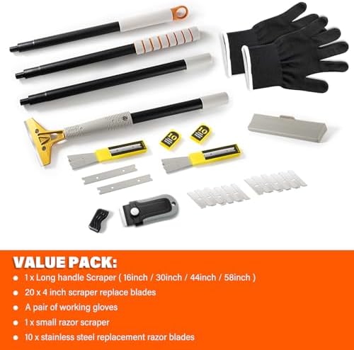 Gomake 4" Wide Razor Blade Scraper Tool with Adjustable 16''-58"(1.3ft -4.8ft) Long Handle, 20PCS Extra Metal Blades, Cleaning Glass Wall Scraper, Painting stripping tools, Tile, Floors, Walls - Image 2