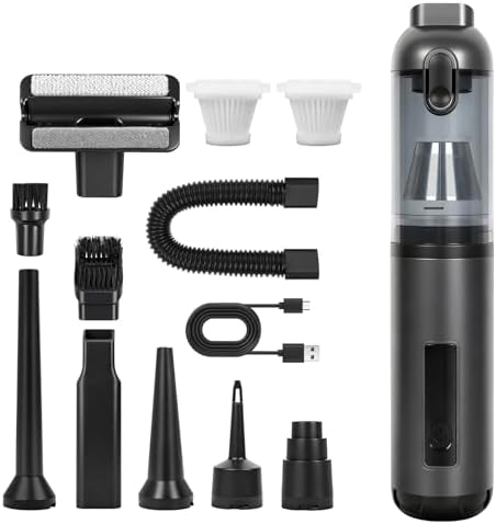 Car Vacuum Portable Cordless, 17000Pa 2 in 1 Vacuum Cleaner&Air Duster, 100W Brushless Motor Handheld Vacuum Cordless with 6000mAh Battery, Multi-Nozzles for Car, Home, Office, Pet by RoDzj