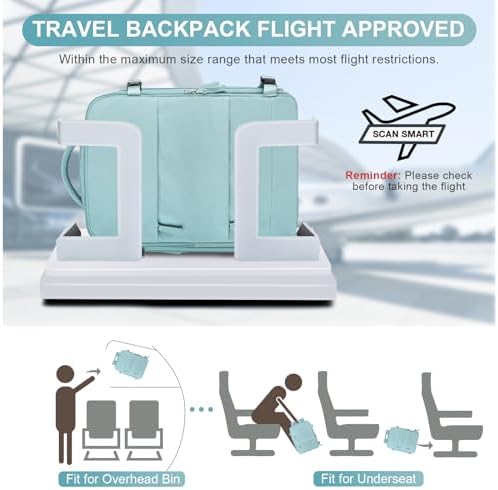 Large Travel Backpack Carry on Flight Approved Mochila De Viaje Carry on Backpack for Airplanes Spirit Airlines Personal Item Bag 18x14x8 Inches Travel Bag Traveling Backpack for Women Men Light Blue - Image 2