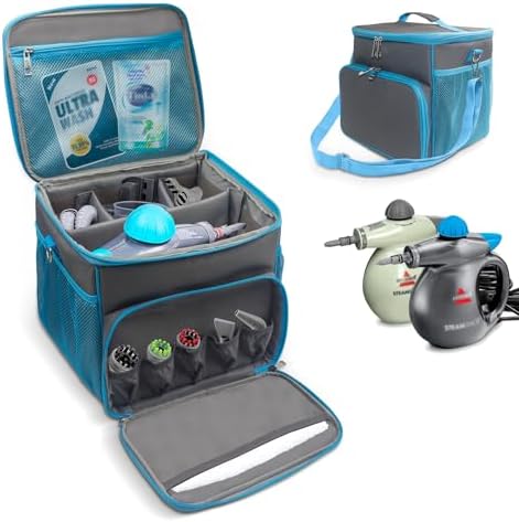 Carry Bag for Bissell SteamShot Steam 39N7V/39N7A Cleaner, Handheld Steam Cleaner attachments, Adjustable Compartments Large Storage Bag for bissell steamshot accessories, Bag Only (Gray & Blue) by JAYOBGO