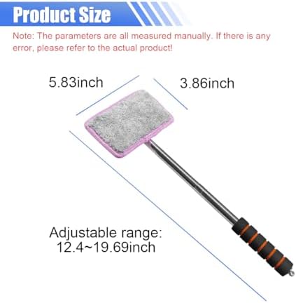 Car Windshield Cleaner Tool, Retractable Rearview Mirror Brush with Extendable Handle, Microfiber Window Washing Pad, Portable Auto Glass Wiper for Car Home Office(Pink) - Image 2