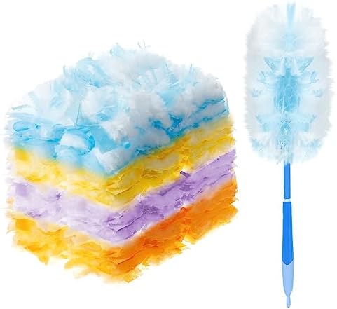 Vesici 50 Pcs Duster Refills Compatible with Swiffer Dusters Bulk Disposable Replacement Thickened with 1 Handle Heavy Duty for Cleaning, Office (Yellow,Blue,Orange,Purple) by Vesici