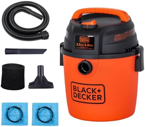 BLACK+DECKER 2.5 Gallon Shop Vac, 3 HP Wet Dry Vacuum with Powerful Suction, Portable for Garage Car and Home Use, Pet Hair Cleaning, Accessories Included, BDXV18134PA by Unknown