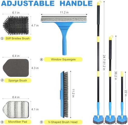Tile Tub Scrubber Brush with 5 Different Function Cleaning Heads and 51" Extendable Long Handle Non Scratch Shower Scrubber for Cleaning Bathroom Kitchen Toilet Wall Bathtub - Image 2