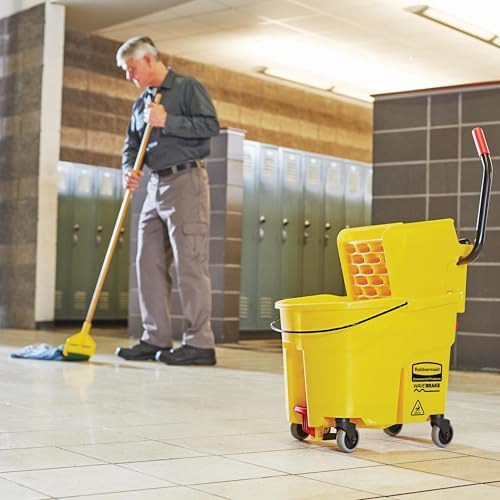 Rubbermaid Commercial Products WaveBrake 35 QT Side-Press Mop Bucket and Wringer Combo on Wheels Red for Heavy-Duty Floor Cleaning - Image 6