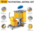 TUFFIOM Multifunctional Janitorial Cart with Key-Locking Cabinet,Cleaning Carts on Wheels,with 15 Gallon Collection Bag,500 lbs Capacity, Yellow&Gray - Image 4