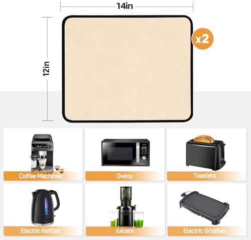 2 PCS Heat Resistant Mats for Countertop Air Fryer, 14x12in, Khaki - Image 4