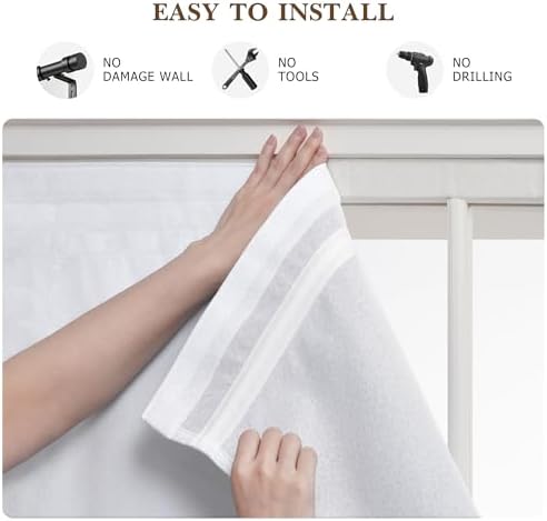 RYB HOME No Drill Blackout Roman Shade, Cordless Magnetic Faux Linen Roman Window Shades for Indoor Windows, French Doors and Bedroom, Washable, White, W36 x H64, 1 Panel - Image 4