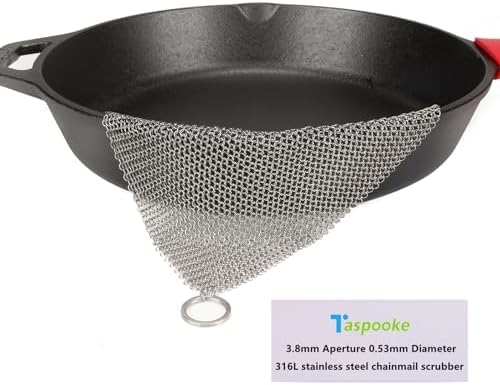 Cast Iron Cleaner & Chainmail Skillet Scrubber - 40''x40'' 3.8mm Small Ring, 316L Stainless Steel Interlocking Mesh Sheet, Flexible Chainmail Panel, Fine Linked Ring Fabric, Woven Ring Net by Taspooke