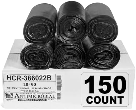 Aluf Plastics 60 Gal Black Trash Bags, 22 Micron (EQ.), 38" x 60" (150 Pk) by AlufPlastics