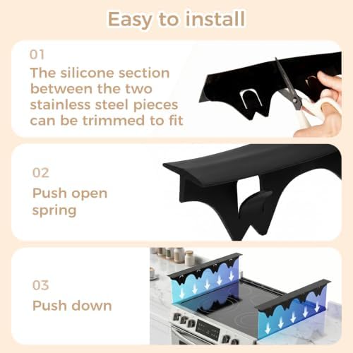 Silicone Stove Gap Covers with Stainless Steel, Oven Gap Filler Seals Gaps Between Stovetop and Counter, Stove Gap Guards Range Trim Kit, Easy to Clean Stove Gap Guard (Black 2 Pack,21" with mat) - Image 6