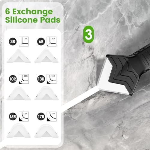 Silicone Caulking Tool, 5 in 1 Caulking Sealant Finishing Tool with Grout Scraper, 6 Exchange Silicone Pads, Adhesive Residue Scraper Seam Repair Kit for Kitchen Bathroom (White) - Image 4