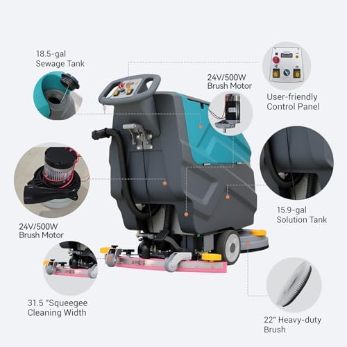 Walk-behind Floor Scrubber Machine, 22" Cleaning Width - Image 6