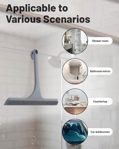 2-in-1 Silicone Shower Squeegee with Hook,Dual-Sided Design with Scraper & Scrub Surface,Rust-Proof Stainless Core,Streak-Free Bathroom Squeegee for Glass Doors,Mirrors,Windows,Car Windshields (Gray) - Image 2