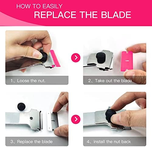 DEKEones Razor Blade Scraper, 2 PCS Razor Scraper Tool for Removing Label, Registration Sticker, Tint, Grease from Windshield, Appliance, Glass（Pink） - Image 5