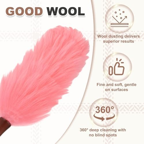 uxcell Wool Duster, 20.5" Natural Feather Cleaner Household Cleaning Duster with Solid Wooden Handle for Cleaning Fans Window Blinds Shelves Furniture, Pink - Image 5