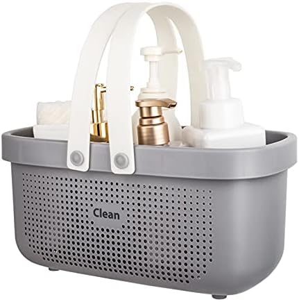 JiatuA Plastic Storage Basket with Handle Portable Shower Caddy Tote Organizer Basket Bin for Bathroom Kitchen Dorm Room Bedroom, Gray by JiatuA