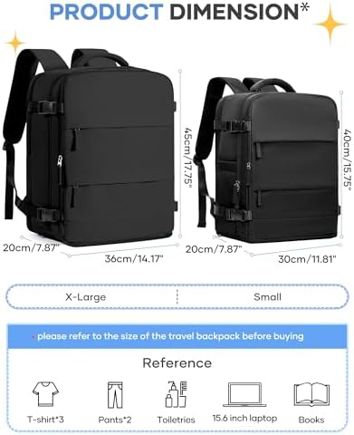 coofay Large Black Travel Backpack Carry on Flight Approved Mochila De Viaje Personal Item Backpack for Airlines Frontier Airlines Personal Item Bag Large Backpacks for Travel Backpacks for Men Women - Image 3