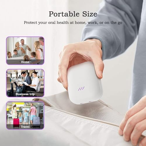 UV Toothbrush Sanitizer Holder, USB Rechargeable Bathroom Holder with Hidden Fan and Heat Drying, Wall Mount Travel Case for 2 Brushes, White - Image 6
