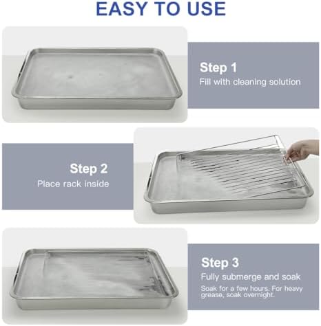 LANMU Stainless Steel Oven Rack Cleaning Tray, Large Capacity Soaking Tray for Grill Grates, Roasting Pans, Cooling Racks, Air Fryer Parts and More, Reusable & Leak-proof Oven Shelf Cleaning Tool - Image 6