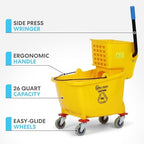 SIMPLI-Magic Side Press Wringer Commercial Mop Bucket on Wheels, 2-Pack, 26 Quart, Yellow, Polyethylene - Image 6