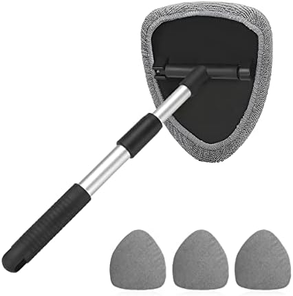 Extendable Car Windshield Cleaning Tool with Microfiber Pads, Gray by AUKEPO