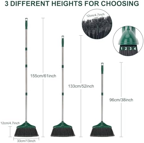 4 PCS Heavy Duty Broom Outdoor/Indoor Commercial Broom with 61" Long Handle,Perfect for Home Garage Kitchen Office Lobby Room Floor,Black and Green - Image 4