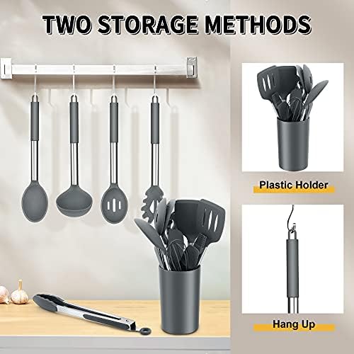E-far Kitchen Utensils Set, 14-Piece Gray Silicone Cooking Utensils Set - Image 6