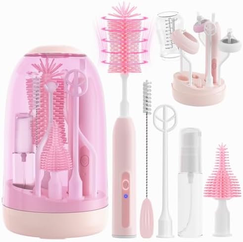 Electric Bottle Brush Cleaner,Electric Baby Bottle Brush Cleaner with Silicone Nipple&Straw Brush,Soap Dispenser,Drying Rack-Waterproof,Long Battery Life,Travel Bottle Cleaner Kit for Babies by BoutarzyOfficial