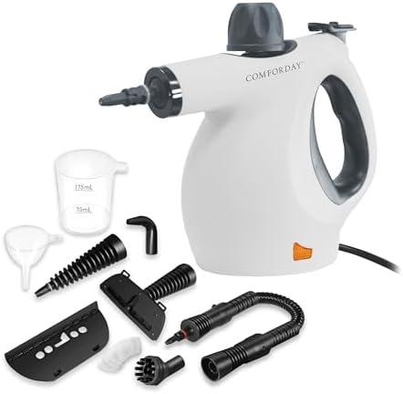 Comforday Multi-Purpose Steam Cleaner with 9-Piece Accessories, Pressurized Handheld Steam Cleaner, Perfect for Stain Removal, Curtains, Car Seats, Floor, Bathroom (White) by COMFORDAY