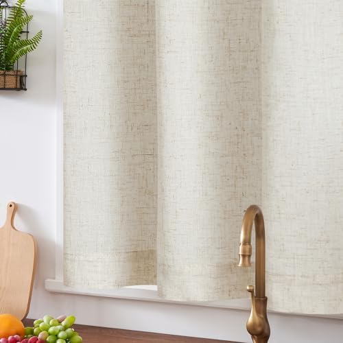 jinchan Tassel Linen Tier Curtain, Back Tab, 50x24, 1 Panel, Natural - Image 3