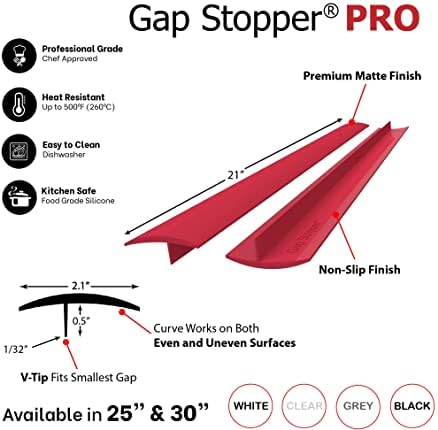 Gap Stopper® Pro - 21" Red, Professional Grade, FDA Heavy 8.6 oz Silicone, Set of 2, Covers Gap between Stove & Countertops - Image 2