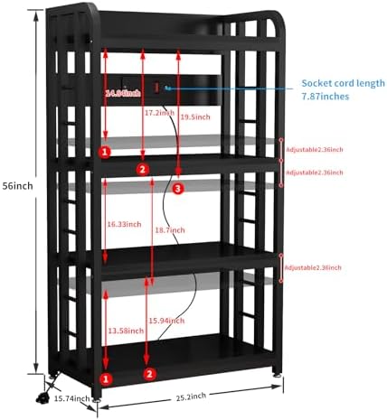Bakers Rack with Power Outlet ，Microwave Stand 4-Tier Kitchen Baker's Rack, Free Standing Baker's Rack Kitchen Stands with Storage Suitable for Kitchen, Living Room, Dinning Room，Coffee Bar (Black) - Image 2