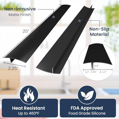 Silicone Stove Gap Covers 2Pack, Stove Gap Filler for Kitchen 25inch, Black - Image 2