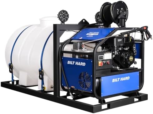 BILT HARD 4000 PSI 4 GPM Hot Water Pressure Washer with 264 Gal Water Tank, 420cc 15HP Gas Engine, Electric Start Skid Mounted Gas Powered Washer with Hose Reel, 49-State Certified by BILTHARD