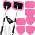 Qydipclin 11pcs Windshield Cleaner Tool, Car Window Cleaning Wash Kit with 6 Reusable Microfiber Pads 2 Spray Bottles and Extendable Handles Auto Glass Wiper Kit, Pink by Qydipclin