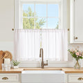 jinchan Linen Kitchen Tier Curtains, 38x24, 2 Panels, Beige White by JINCHAN