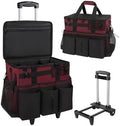 SCAVATA Rolling Cleaning Caddy Bag with Detachable Trolley, Large Cleaning Supplies Organizer with Wheels, Multi-Pocket Cleaning Cart with Adjustable Shoulder Strap for Housekeepers (Magenta) by Tidyyourlife