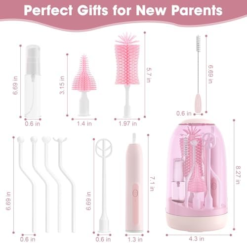 Electric Bottle Brush Cleaner,Electric Baby Bottle Brush Cleaner with Silicone Nipple&Straw Brush,Soap Dispenser,Drying Rack-Waterproof,Long Battery Life,Travel Bottle Cleaner Kit for Babies - Image 6
