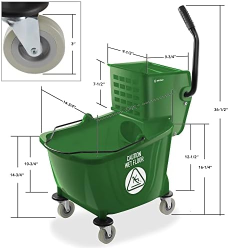 Dryser Commercial Side Press Wringer Combo Mop Bucket, 33 Quart, Green - Image 5