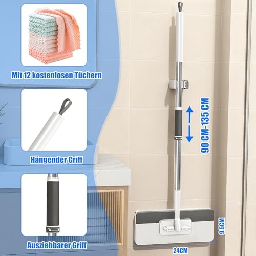 Snap Grip Flat Mop, Clamp Mop Any Cloth, Telescopic Wet Dry Hardwood Tile - Image 5