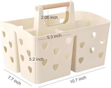 Portable Shower Caddy Plastic Shower Basket Organizer with Handle, Beige - Image 6