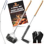Fryer Cleaning Tools Set of 3, Stainless Steel Deep Fryer Basket Brush, Long Handle L-Shaped Crevice Cleaning Brush and Cleanout Rod Kit for Kitchen Restaurant, Electric Fryer Degreasing Scrubber Tool by AugFir