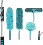 TelesPro 20 Foot High Reach Duster Kit with 5-12FT Extension Pole High Ceiling Dusting and Window Cleaning Kit with Telescopic Pole Window Washer&Squeegee,Cobweb Duster,Fan Duster and Feather Duster by TelesPro